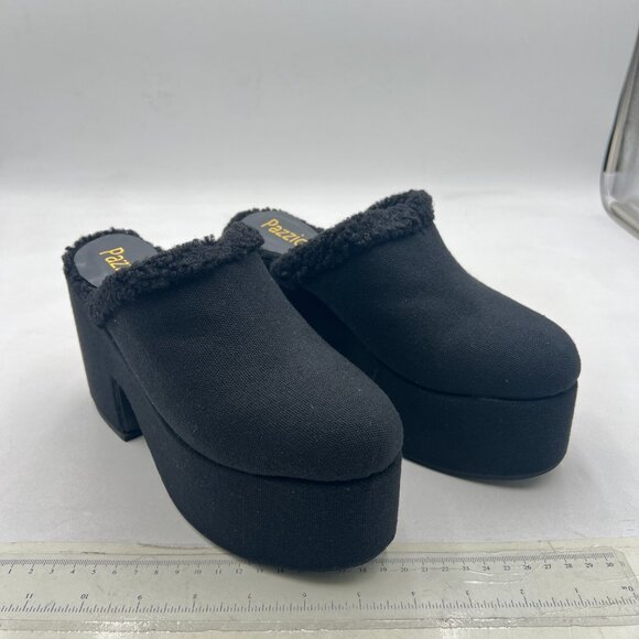 Pazzion Black Knit Platform Round Toe Mule Clogs Slip On Chunky Heel Slipper - Picture 4 of 8